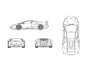 lamborghini murciélago lp670 4 sv cad block dwg front, side, rear & top view